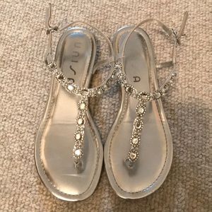 Silver jeweled Unisa flat sandal